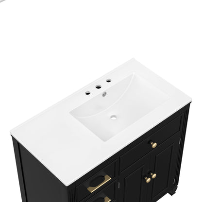 Modern Bathroom Vanity With Ceramic Sink, Freestanding, One Tip - Out Drawer, 3 Side Drawers, Adjustable Shelf - Beige