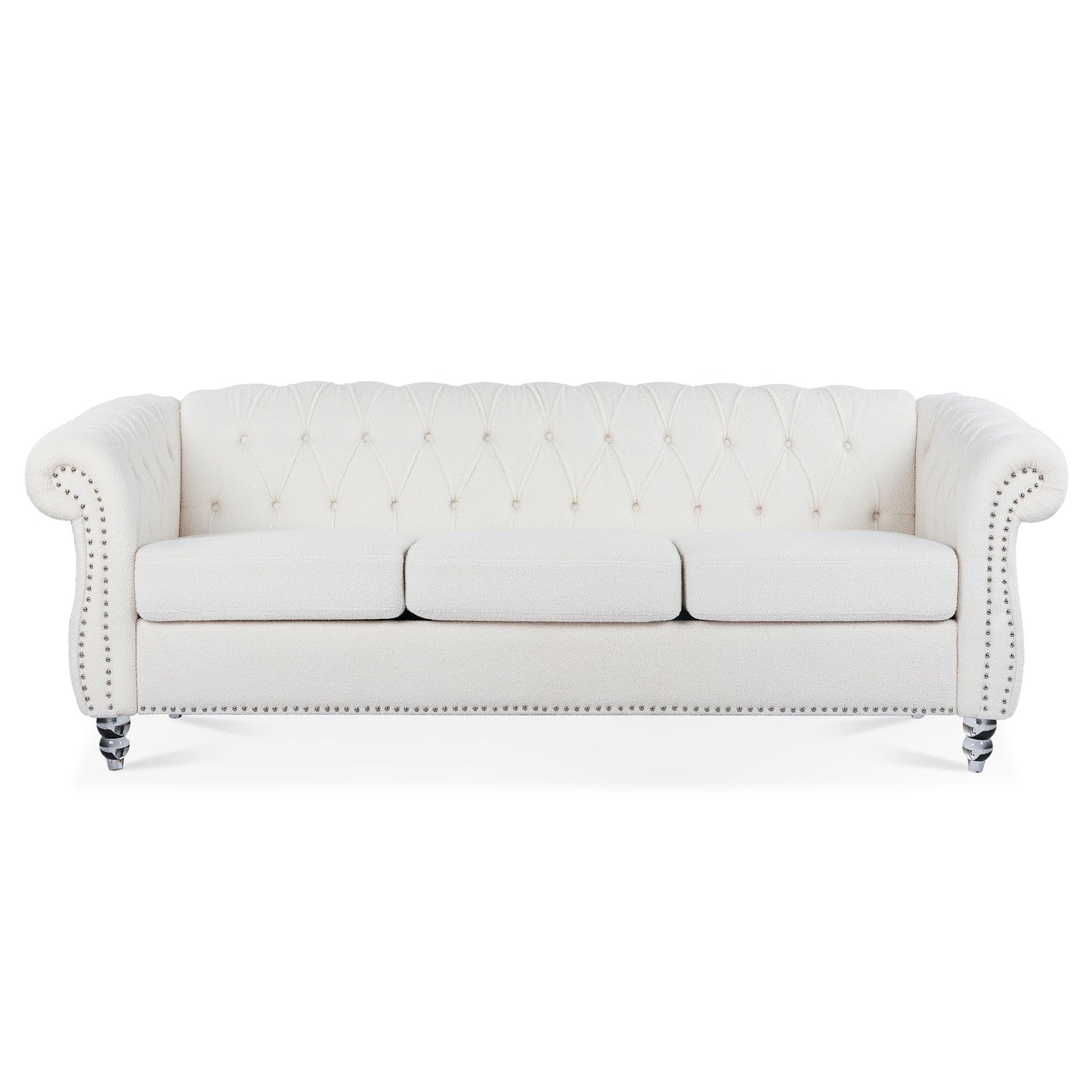 Rolled Arm Chesterfield 3 Seater Sofa - White