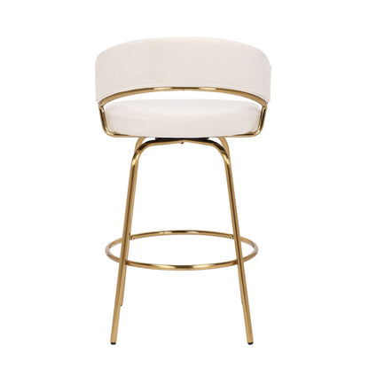 Jie - Glam Fixed Height Counter Stool (Set of 2) - Gold / Cream
