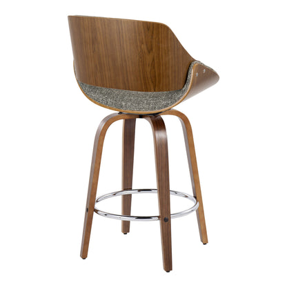 Fabrizzi - Mid-Century Modern Fixed Height Counter Stool With Swivel With Round Footrest (Set of 2) - Walnut / Gray