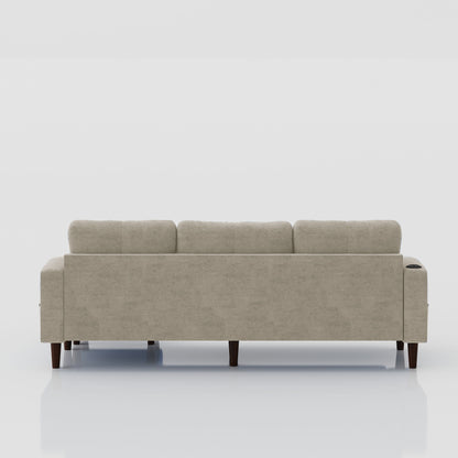 Convertible Combination Sofa, Sofa L Shaped, Sofa With Footstools With Storage Sofa For Living Room, Living Room 3 Seater Combination Sofa - Beige