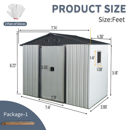 8Ft X 4Ft Outdoor Metal Storage Shed With Window And Metal Foundation For Backyard, Patio, Lawn - White / Black