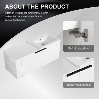 Modern 48" Bathroom Vanity Sink Combo With Spacious Storage - White
