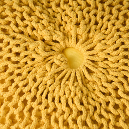 Bordeaux - Knitted Cotton Round Pouf, Versatile Ottoman And Floor Cushion - Yellow
