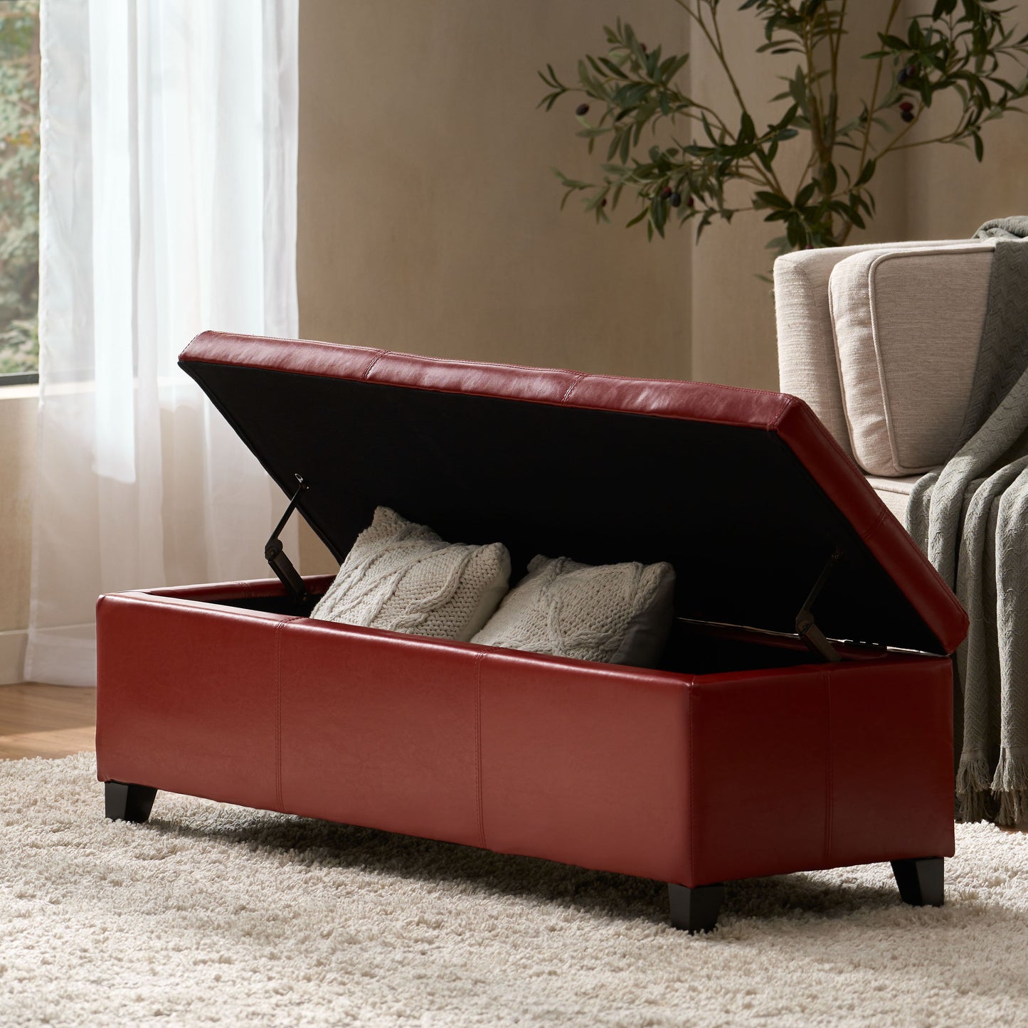 Glouster - Storage Ottoman Leather - Red