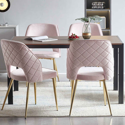 Velvet Dining Chairs With Metal Legs And Hollow Back Upholstered Dining Chairs (Set of 4) - Pink