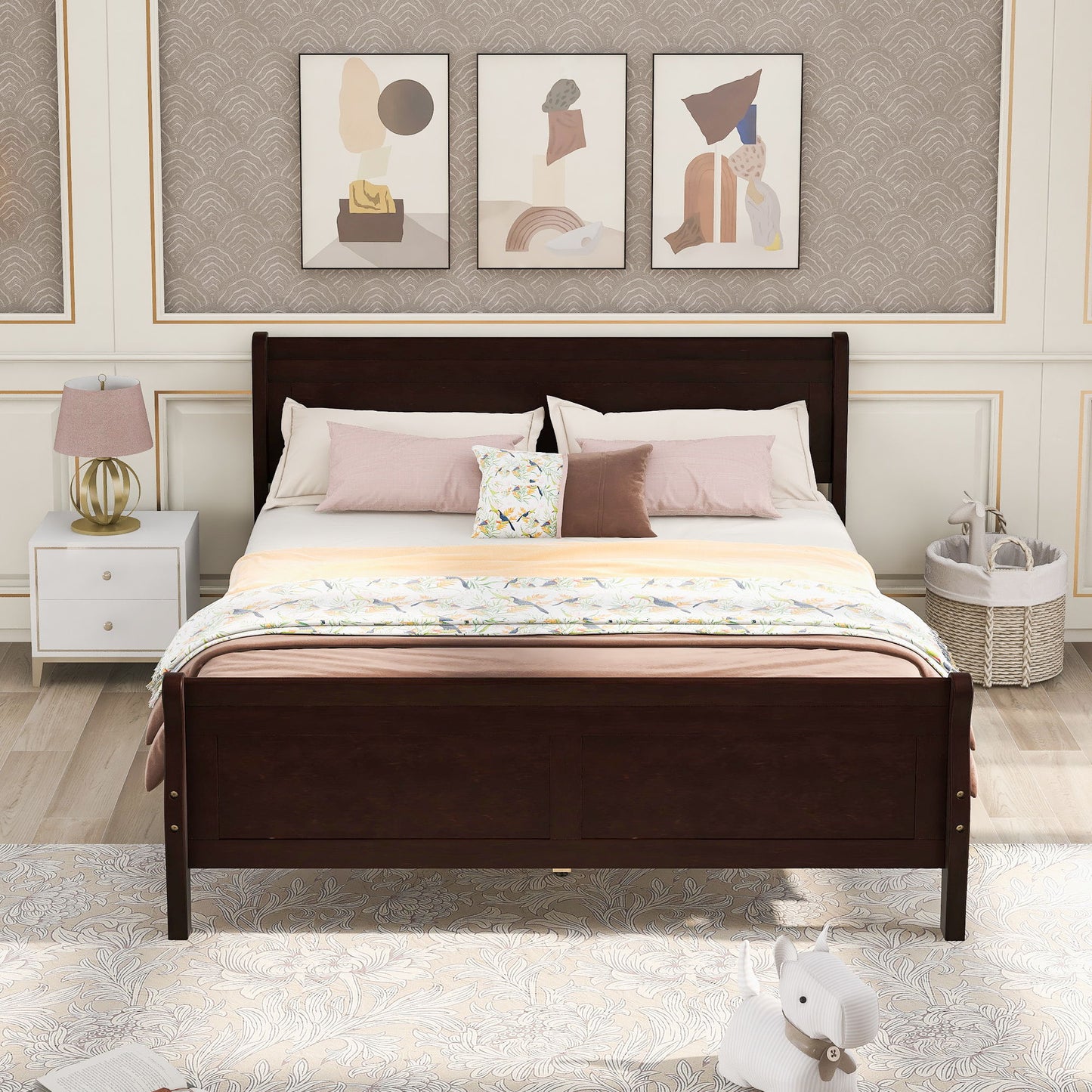 Full Size Platform Bed With Headboard And Slat Support - Espresso