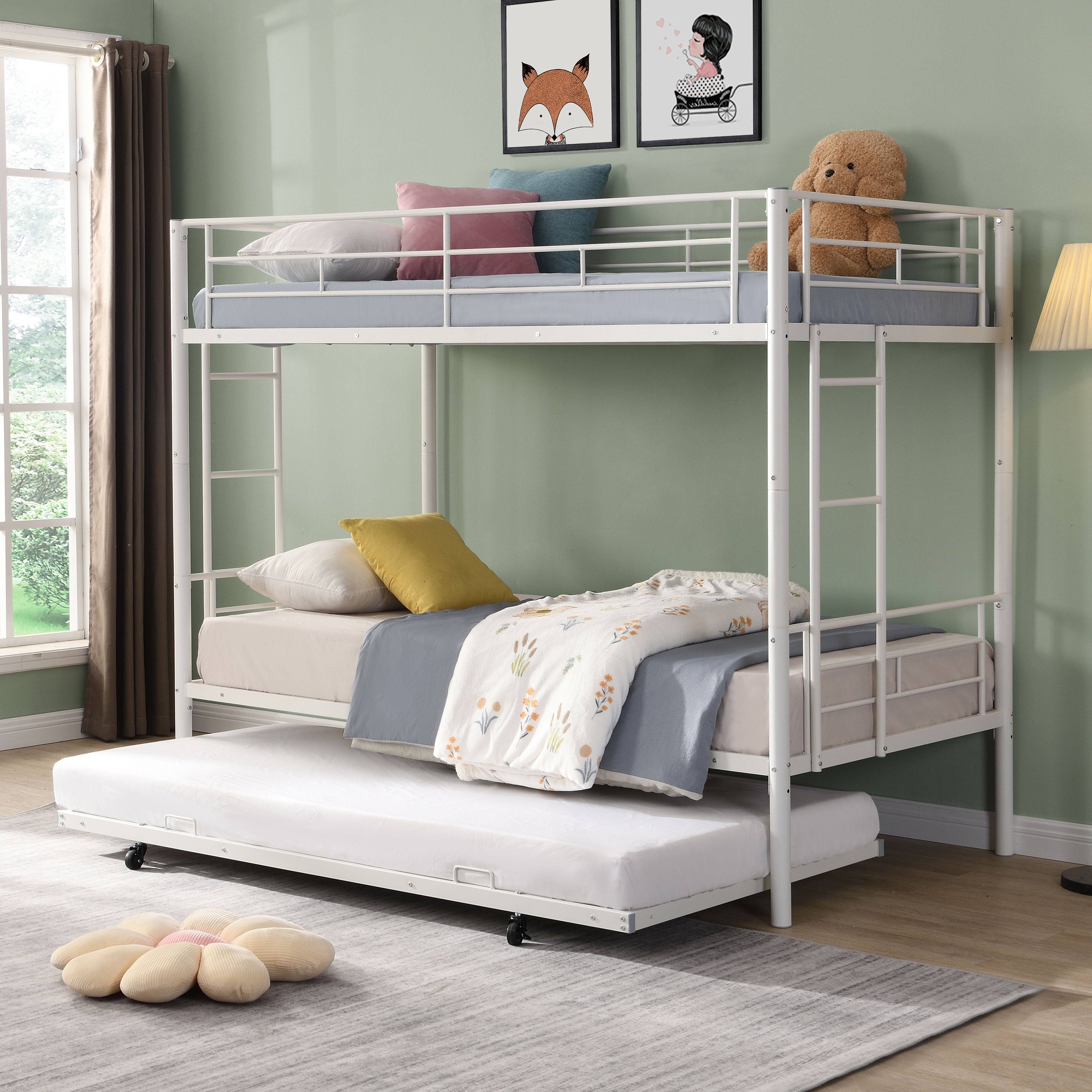 Bunk Bed With Trundle - White