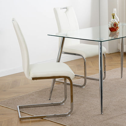 Modern Dining Chairs With Faux Leather Padded Seat And Chrome Metal Legs For Kitchen, Living, Bedroom, Dining Room - White / Silver