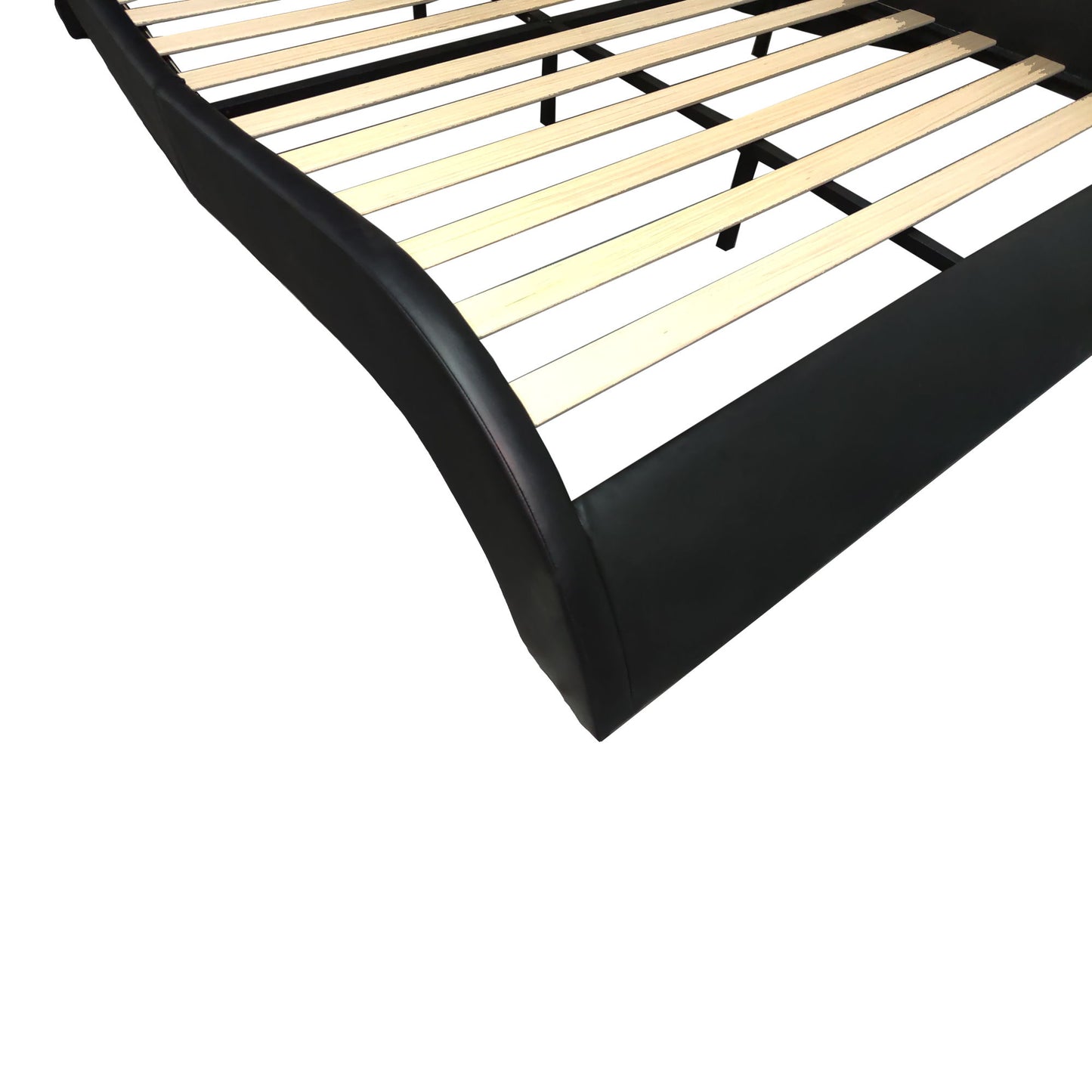 King Size Upholstered Platform Bed Frame With LED Lighting, Bluetooth Connection To Play Music Control, Backrest Vibration Massage, Curve Design, Wood Slat Support, Exhibited Speakers - Black