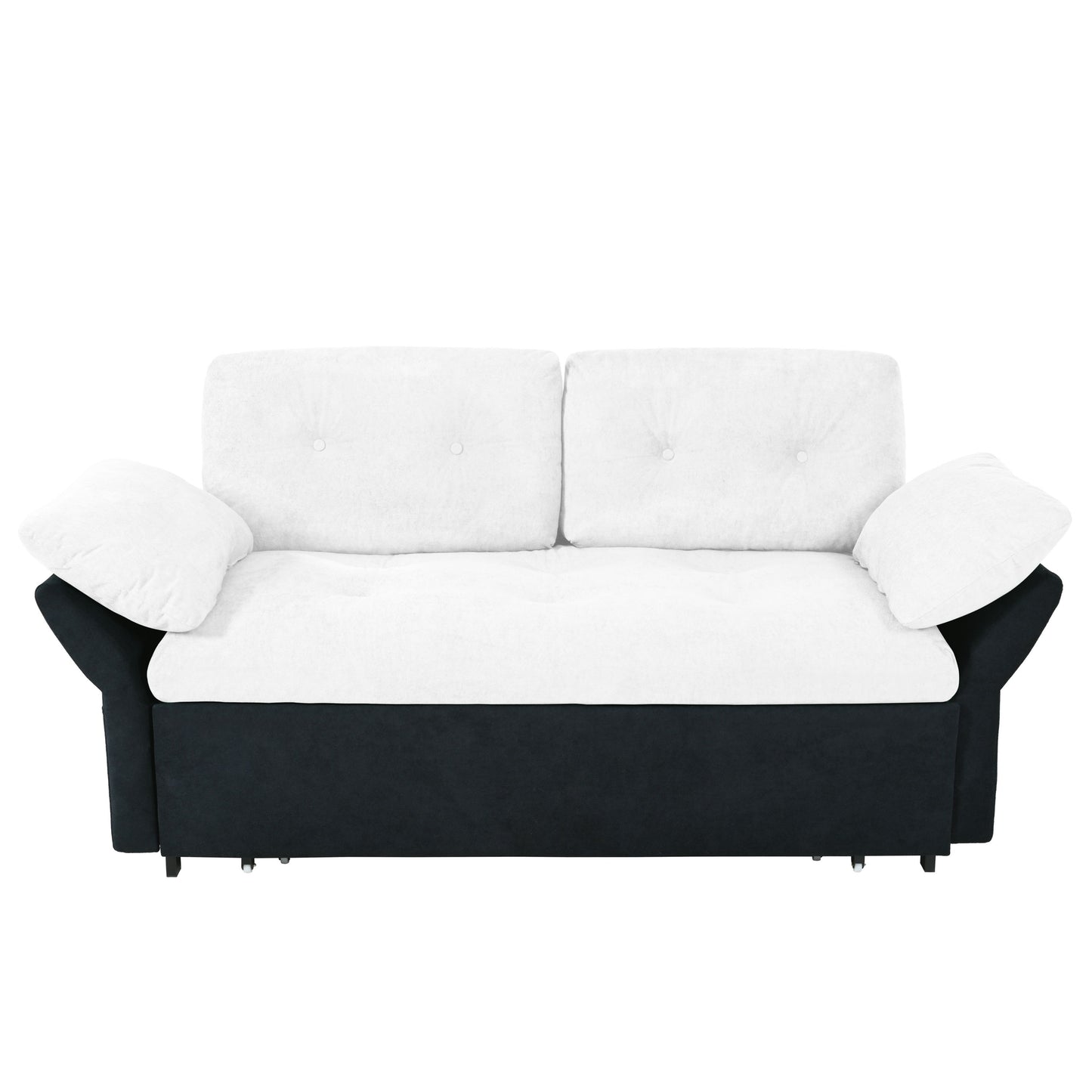Modern Convertible Sleeper Sofa Bed With Pull Out Queen Design, Side Storage & Thick Cushions Chenille Loveseat For Living Room Or Bedroom 3 In 1 Function - - White