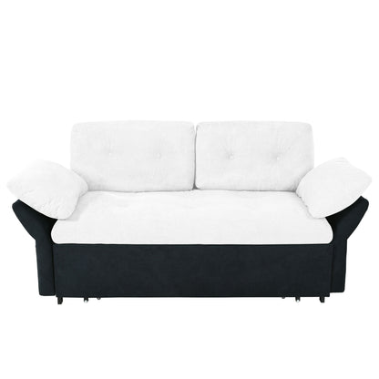 Modern Convertible Sleeper Sofa Bed With Pull Out Queen Design, Side Storage & Thick Cushions Chenille Loveseat For Living Room Or Bedroom 3 In 1 Function - - White