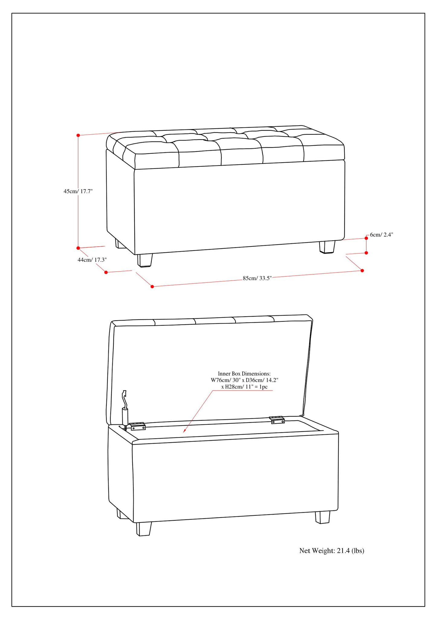 Cosmopolitan - Storage Ottoman - Cloud Gray