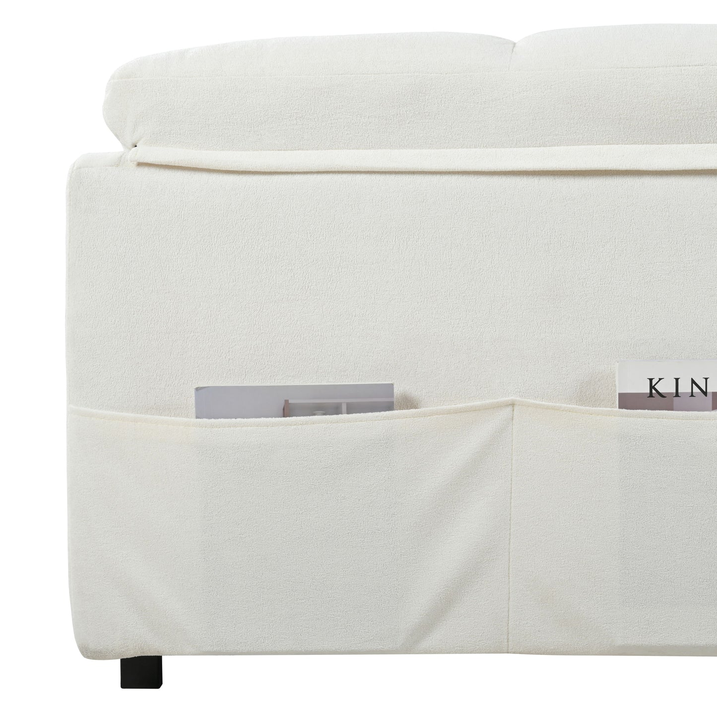 Modern Convertible Sleeper Sofa Bed With Pull Out Queen Design, Side Storage & Thick Cushions Chenille Loveseat For Living Room Or Bedroom 3 In 1 Function - Beige