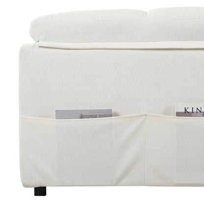 Modern Convertible Sleeper Sofa Bed With Pull Out Queen Design, Side Storage & Thick Cushions Chenille Loveseat For Living Room Or Bedroom 3 In 1 Function - Beige