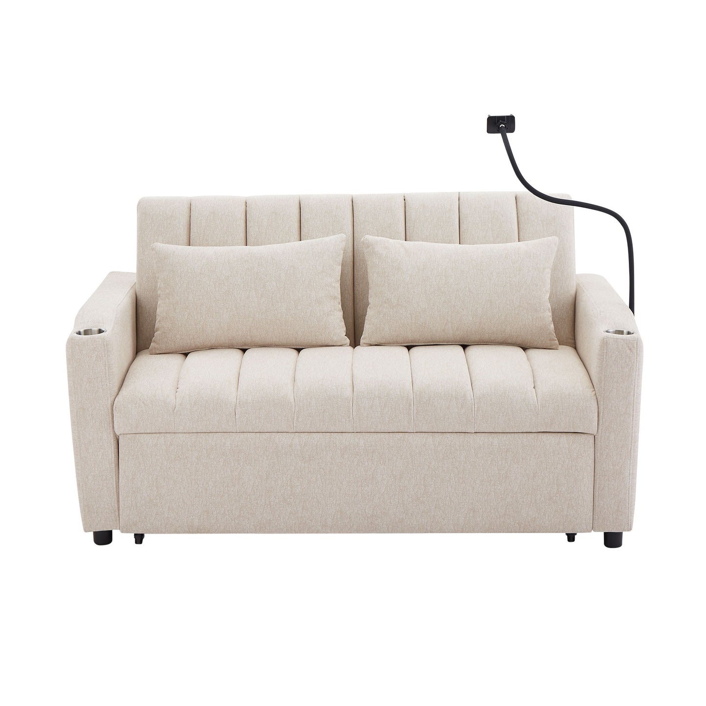 Convertible Sofa Bed Loveseat Sofa With Three USB Ports, Two Side Pockets, Two Cup Holders And 360ÔøΩÔøΩÔøΩÔøΩÔøΩÔøΩÔøΩÔøΩÔøΩÔøΩÔøΩÔøΩÔøΩÔøΩÔøΩÔøΩÔøΩÔøΩÔøΩÔøΩÔøΩÔøΩÔøΩÔøΩÔøΩÔøΩÔøΩÔøΩÔøΩÔøΩÔøΩÔøΩÔøΩ swivel Phone Holder For Living Room - Beige