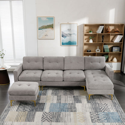 Convertible Sectional Sofa Couch With Movable Ottoman - Light Gray