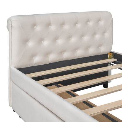 Twin Size Upholstered Daybed With Drawers, Slat Support - Beige
