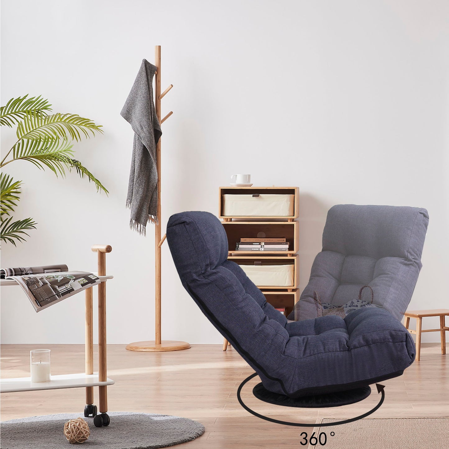 Adjustable Japanese Reclining Floor Chair Sofa With Metal Frame For Living Room & Balcony - Navy