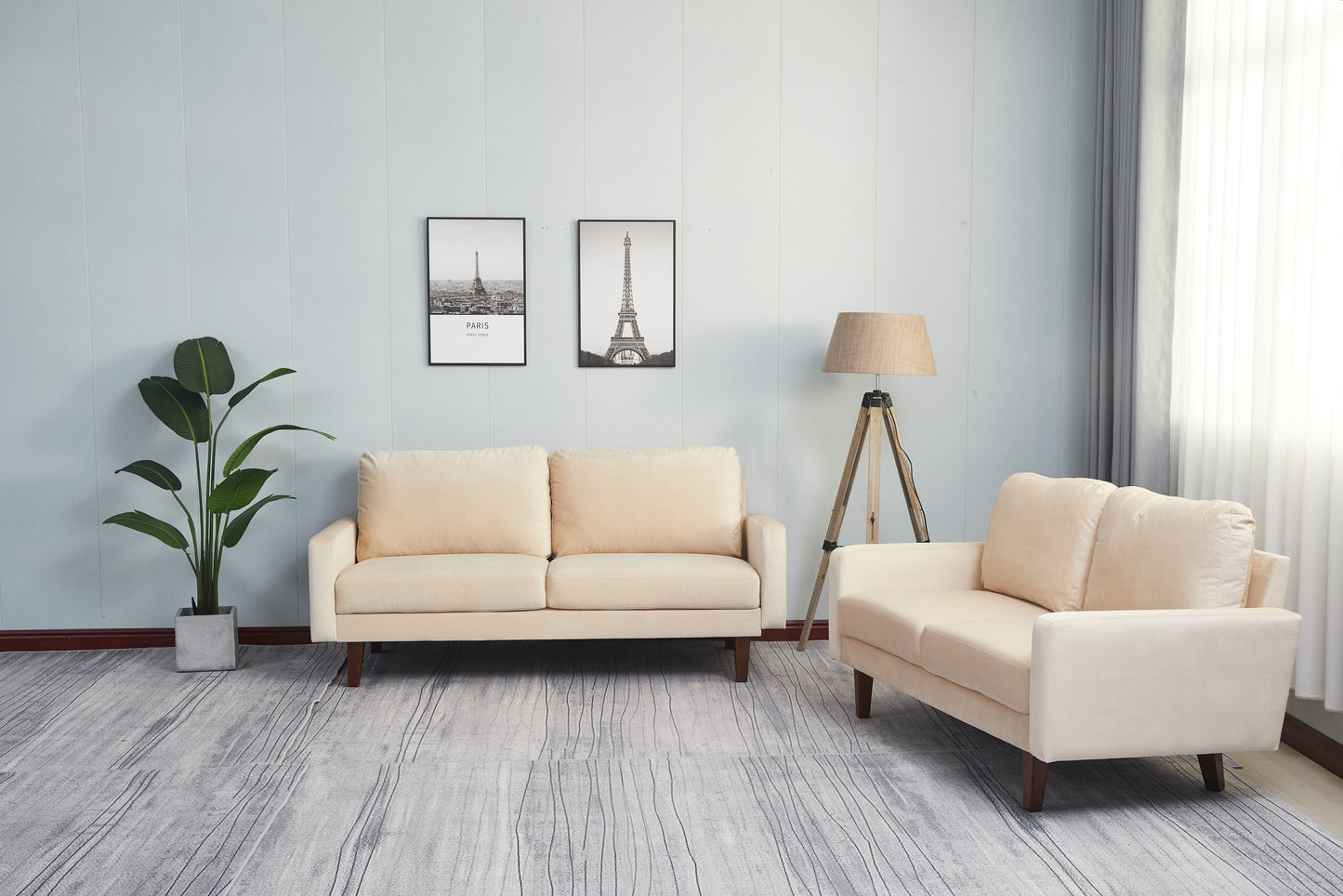 Stationary Loveseat - Beige