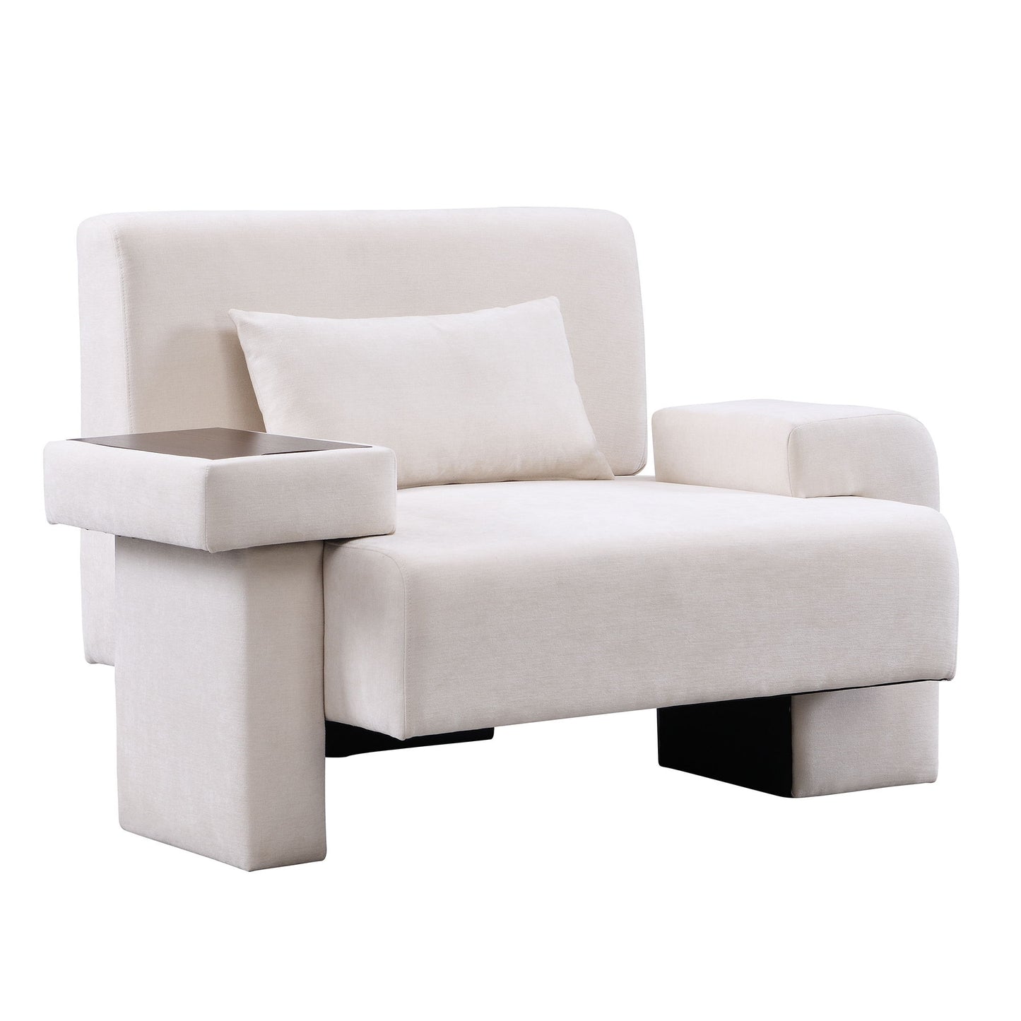 Modern Oversized Armchair, Wide Mid-Century Chair With Pillow Upholstered, Sturdy Wood Frame & Soft Cushion For Living Room - Beige