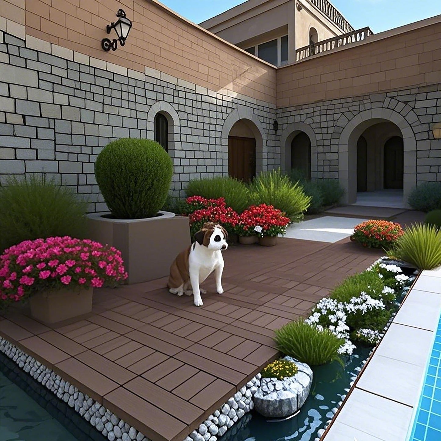 H Style Patio Deck Tiles, Diy Module Interlocking Decking Tiles Floor Tile Outdoor And Indoor, Easy And Quick Installation Court Tiles For Porch Poolside Balcony Backyard 44 Pieces - - Red Brown