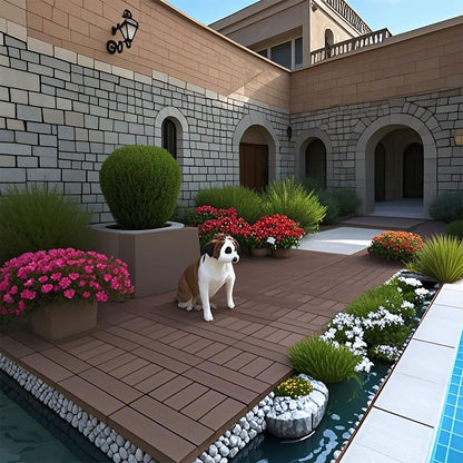 H Style Patio Deck Tiles, Diy Module Interlocking Decking Tiles Floor Tile Outdoor And Indoor, Easy And Quick Installation Court Tiles For Porch Poolside Balcony Backyard 44 Pieces - - Red Brown
