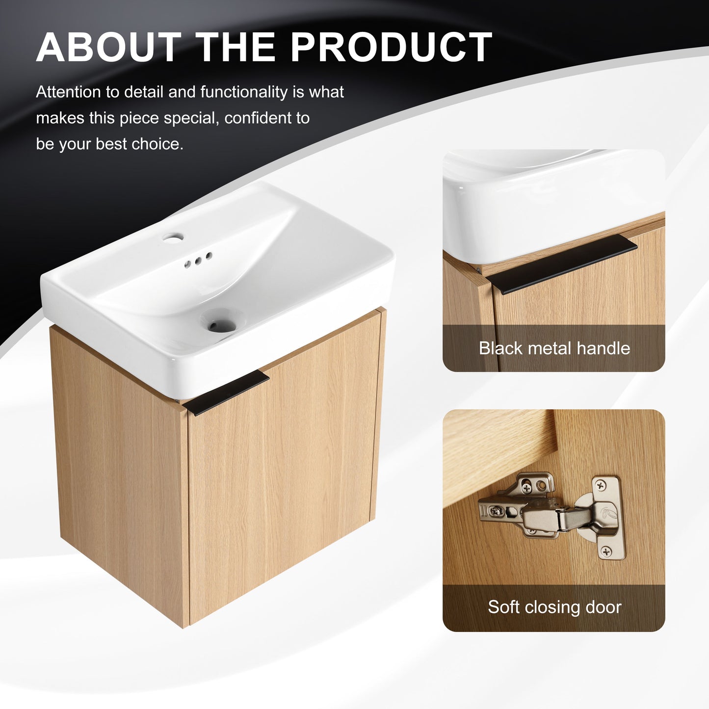 20" Wall Mounted Bathroom Vanity With Ceramic Sink And Storage Cabinet - Oak