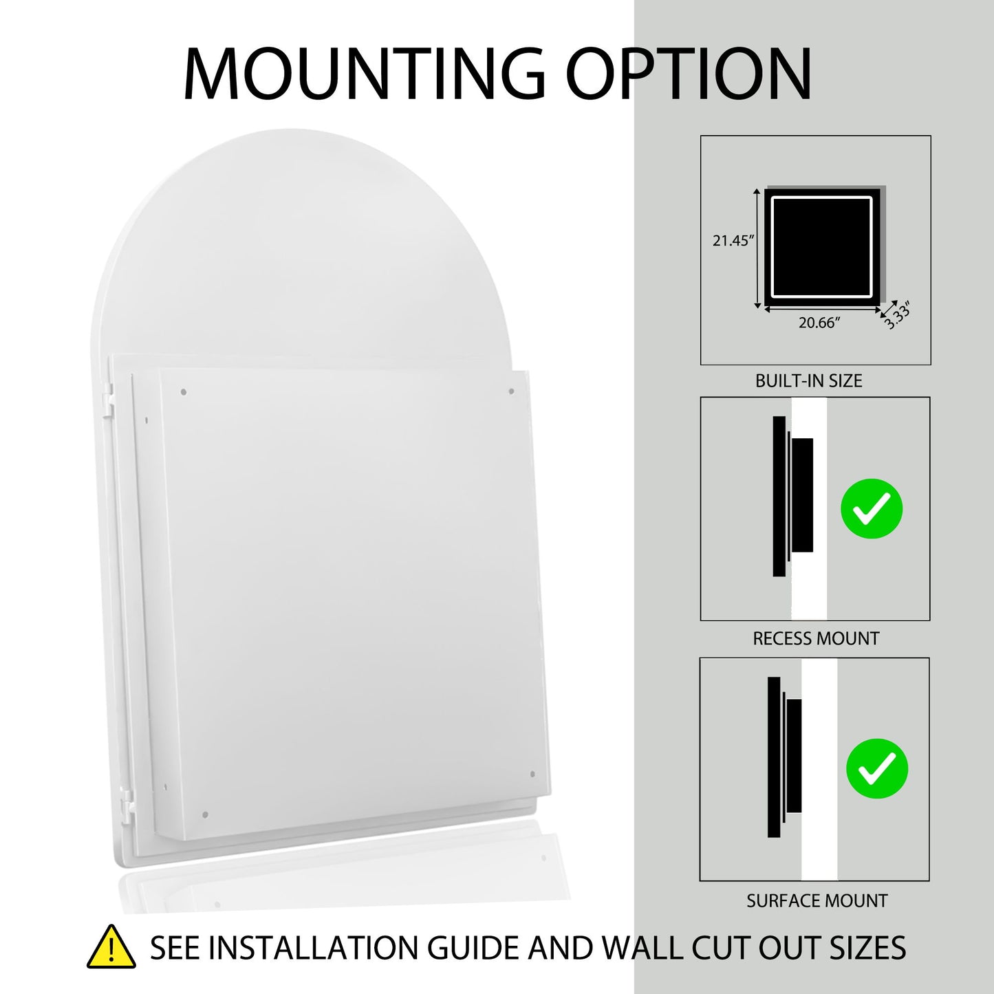 Arched Recessed Medicine Cabinet, Metal Framed Bathroom Wall Cabinet With Mirror And Adjustable Shelves, Wall Mirror With Storage For Bathroom - White