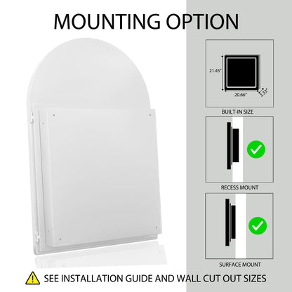 Arched Recessed Medicine Cabinet, Metal Framed Bathroom Wall Cabinet With Mirror And Adjustable Shelves, Wall Mirror With Storage For Bathroom - White