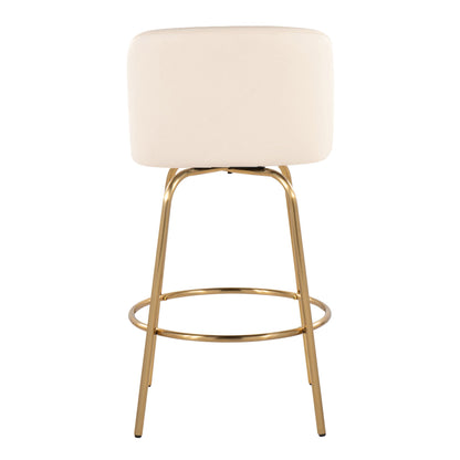 Toriano - Contemporary Fixed Height Counter Stool With Swivel With Round Footrest (Set of 2) - Cream / Gold