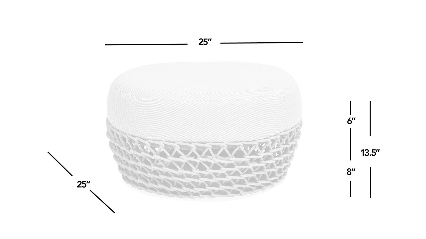 Willow - Round Upholstered Patio Ottoman - Beige