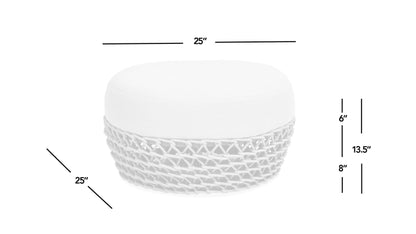 Willow - Round Upholstered Patio Ottoman - Beige
