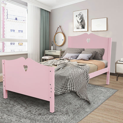Twin Size Platform Bed With Headboard, Footboard And Slat Support - Pink