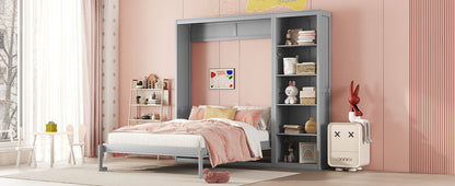 Full Size Murphy Wall Bed With Shelves - Gray