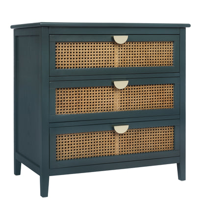 3 Drawer Cabinet - Natural Rattan, Suitable For Bedroom - Green