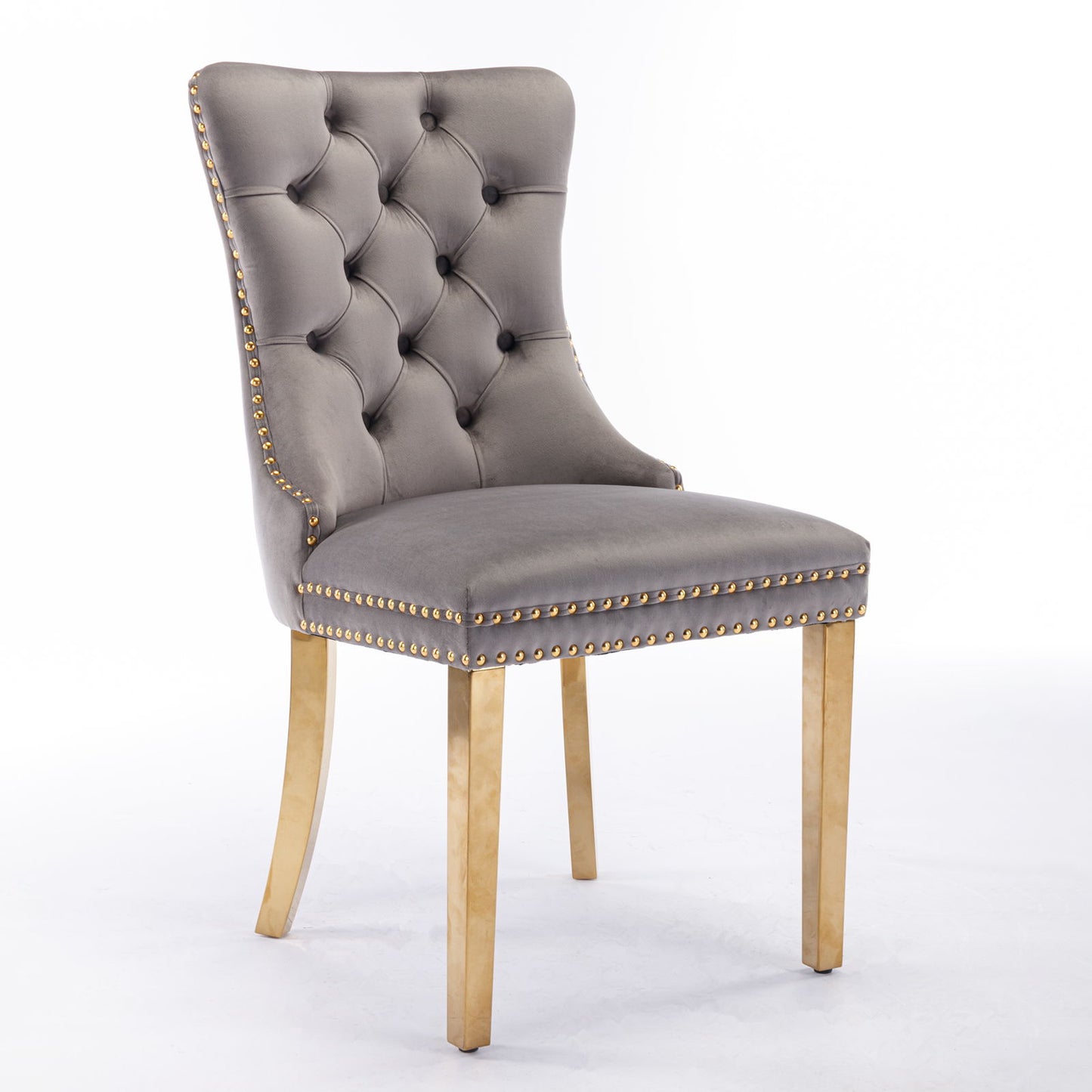 Nikki - Modern, High-End Tufted Solid Wood Contemporary Velvet Upholstered Dining Chair With Golden Stainless Steel Plating Legs, Nailhead Trim (Set of 2) - Gray / Gold