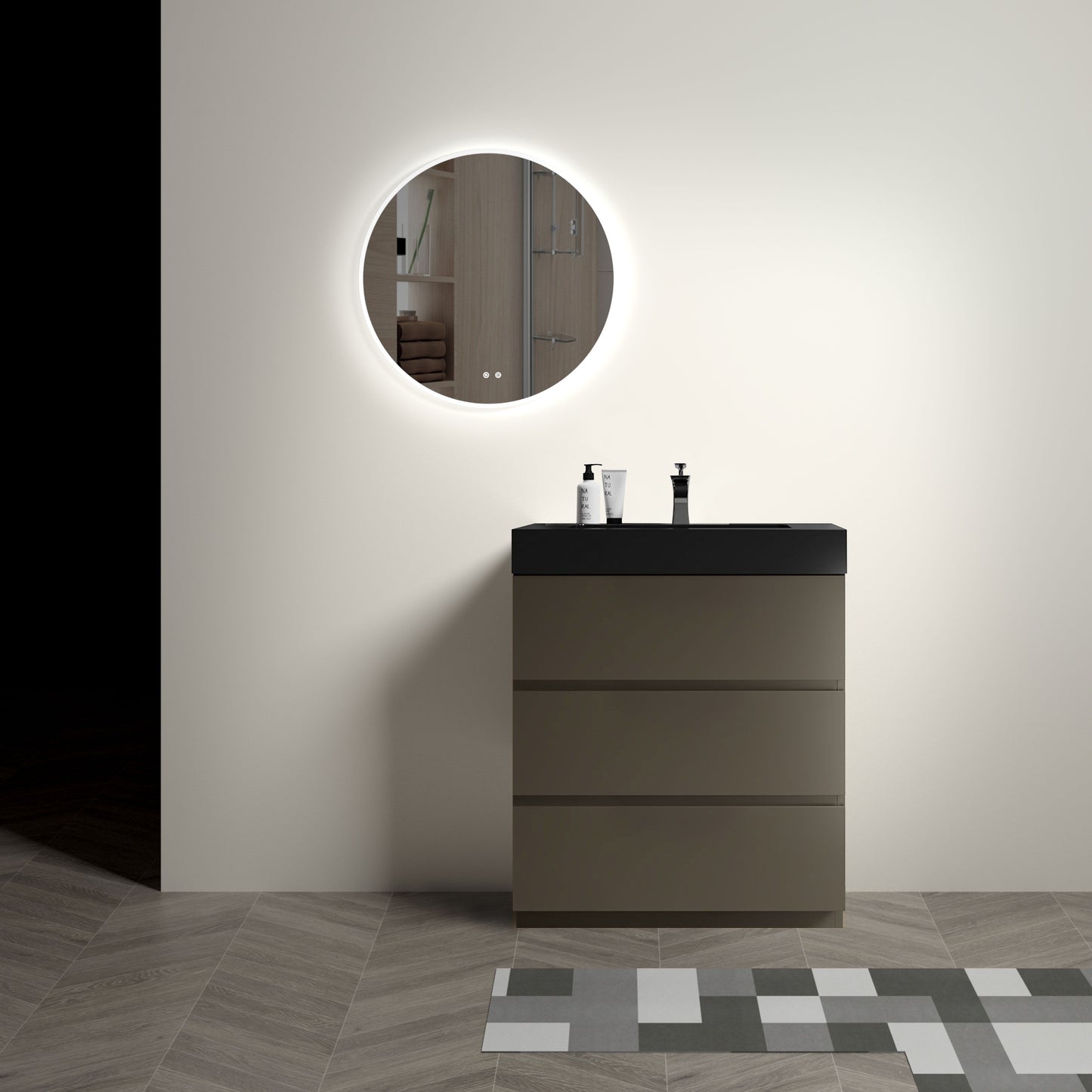 Alice - 30" Bathroom Vanity With Sink, Large Storage Freestanding Bathroom Vanity For Modern Bathroom, One-Piece Black Sink Basin Without Drain And Faucet - Black / Gray