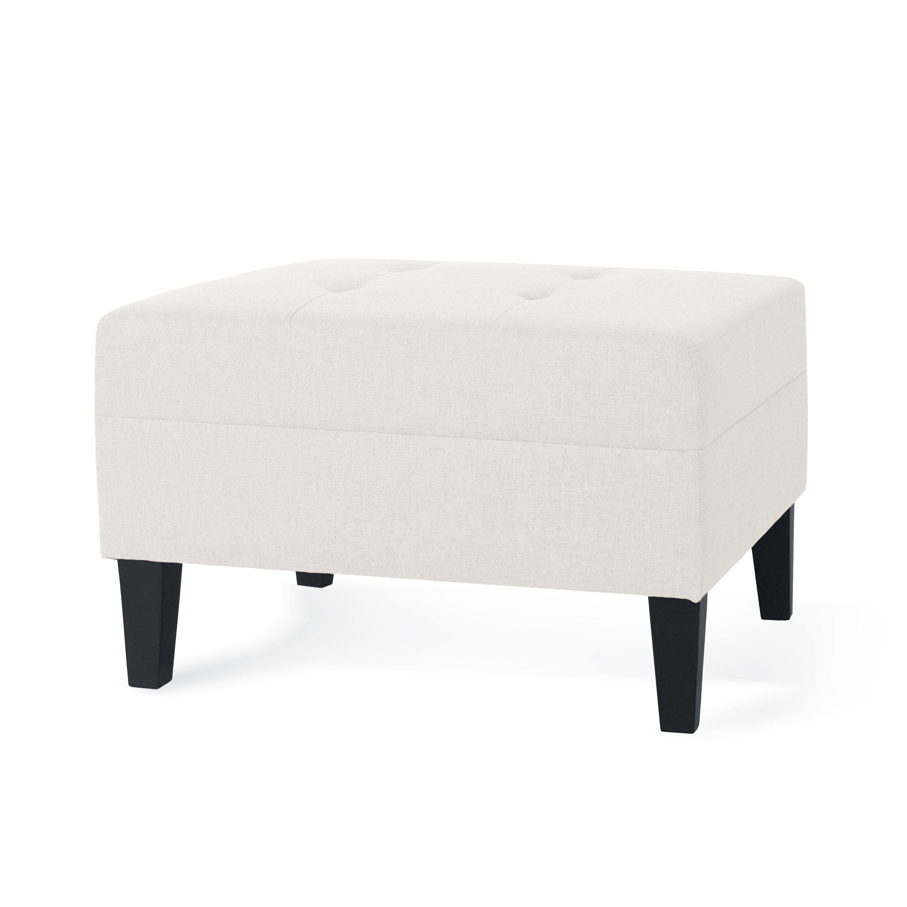 Ottoman With Birch Wood Legs And Cushioned Top For Comfort - Ivory
