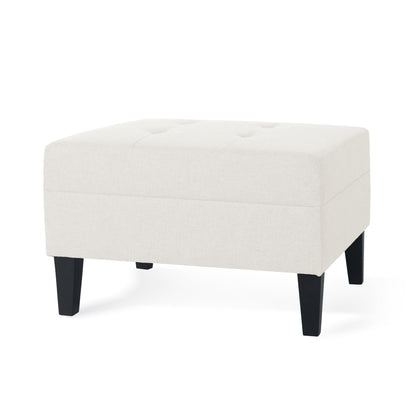 Ottoman With Birch Wood Legs And Cushioned Top For Comfort - Ivory