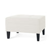 Ottoman With Birch Wood Legs And Cushioned Top For Comfort - Ivory