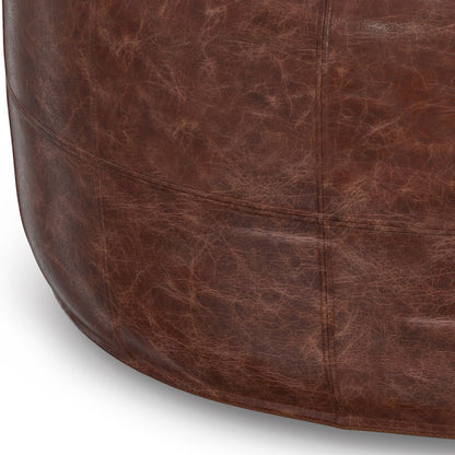 Connor - Round Coffee Table Pouf - Distressed Brown