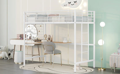 Twin Loft Bed With Desk And Grid - White