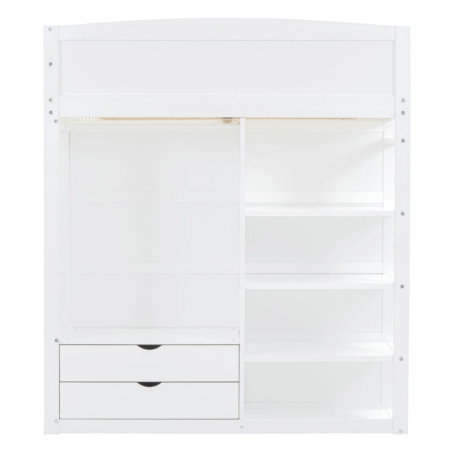 Full Size Loft Bed With Desk, Wardrobes, 4 Drawers And 4 Shelves - White