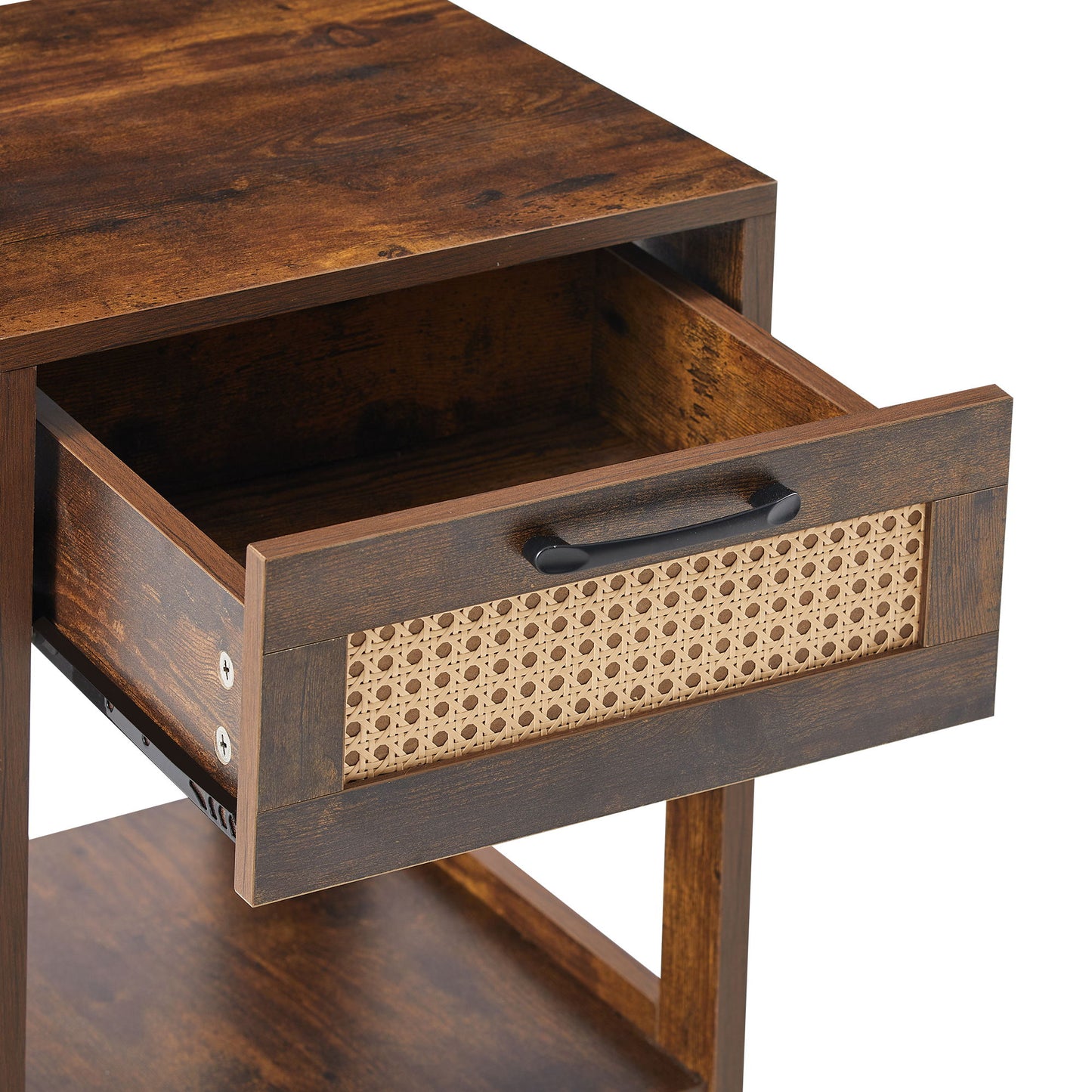 15.75" Rattan End Table With Drawer, Modern Nightstand, Side Table For Living Room, Bedroom - Rustic Brown