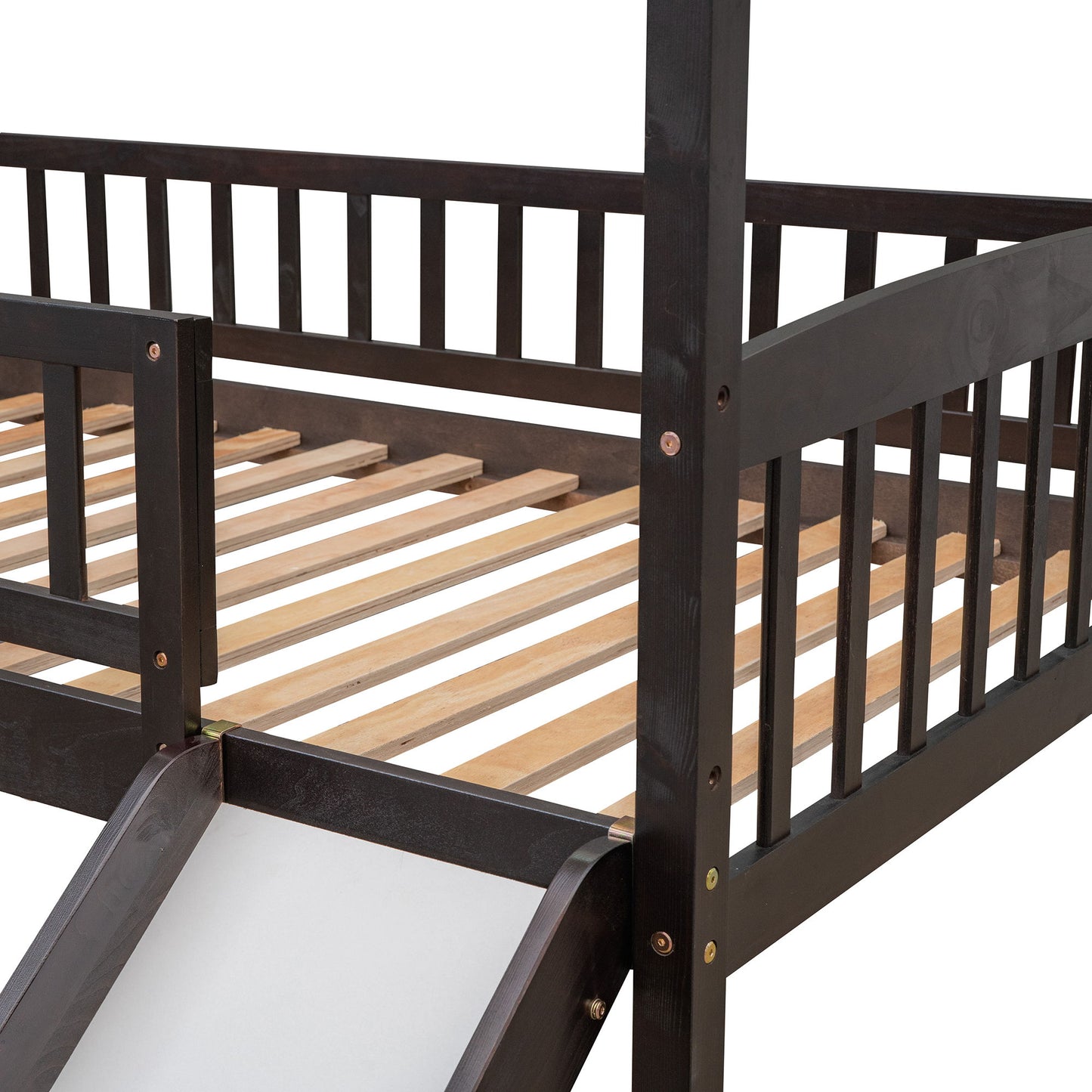 Twin House Loft Bed With Slide - Espresso