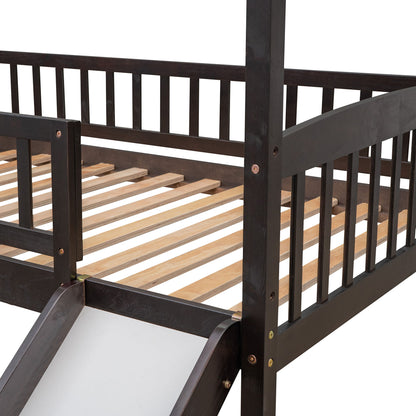 Twin House Loft Bed With Slide - Espresso