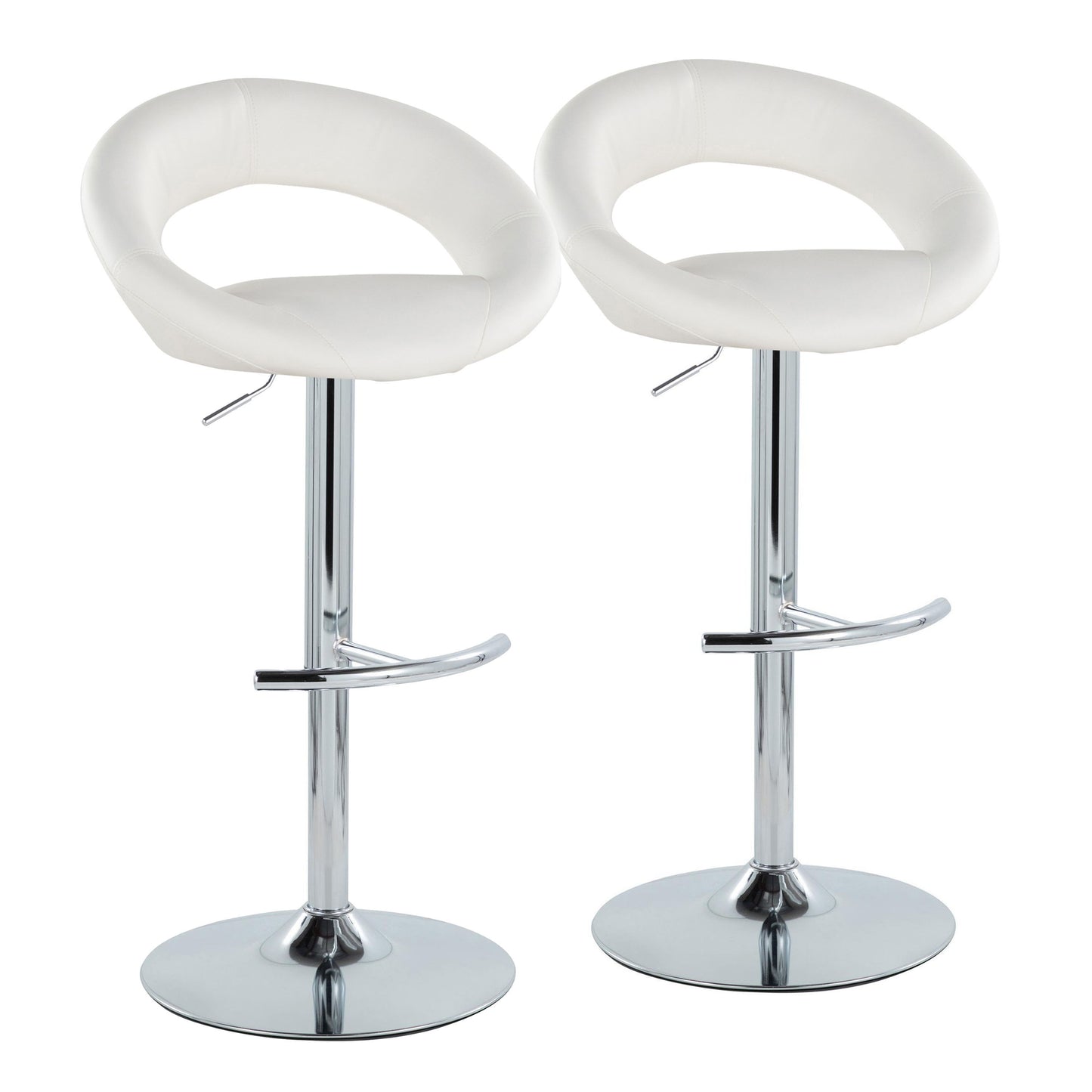 Posh - Contemporary Adjustable Barstool With Swivel With Rounded T Footrest (Set of 2) - Chrome / White