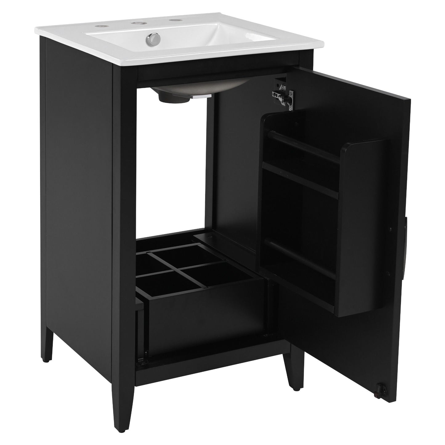 Modern Freestanding 20.3" Bathroom Vanity With Sink, Functional Drawer, Soft Closing Door - Black