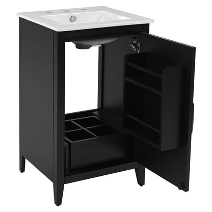Modern Freestanding 20.3" Bathroom Vanity With Sink, Functional Drawer, Soft Closing Door - Black
